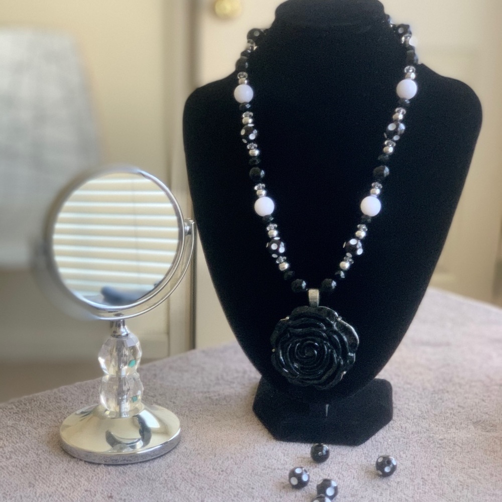 Black and White Rose necklace Made by me
